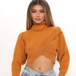 Fashion Nova Mustard Surplice Dolman Sweater